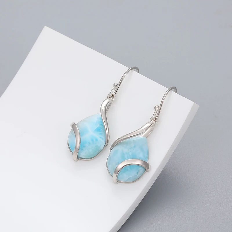 Larimar Water Drop Earrings in 925 Sterling Silver