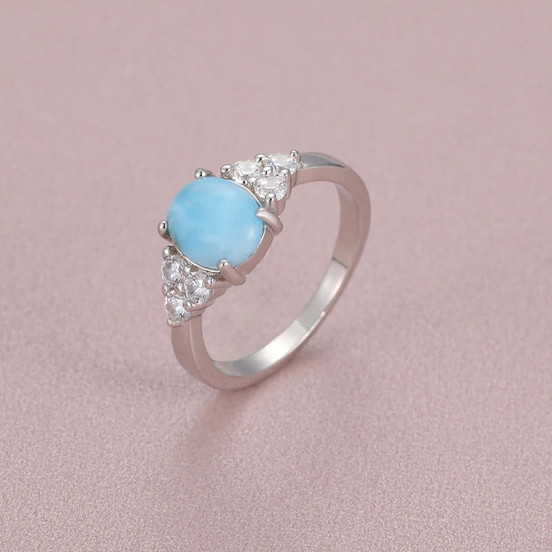 Larimar & Zircon 925 Sterling Silver Ring