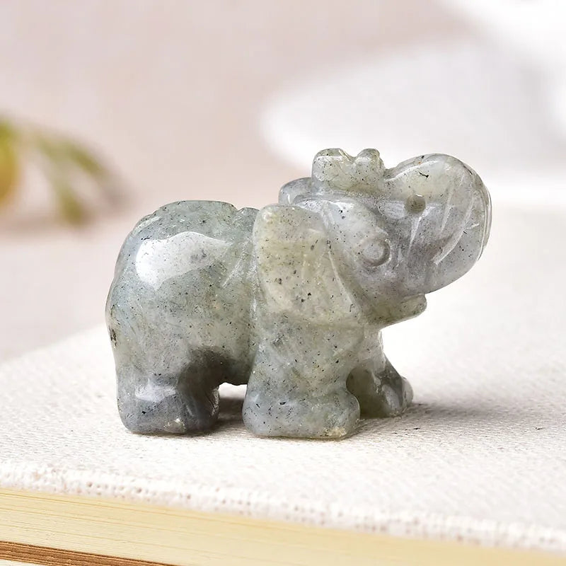 Crystal Elephant Figurine — Hand-Carved Natural Stone Decor