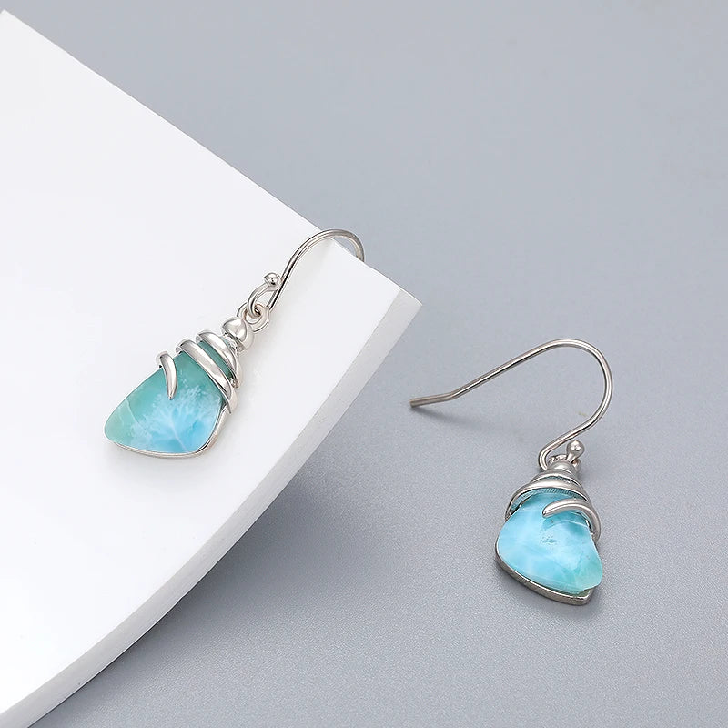 Larimar Shell-Inspired Drop Earrings in 925 Sterling Silver
