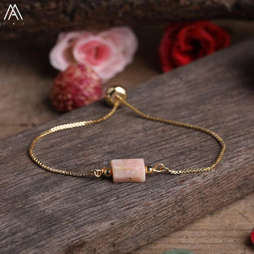 Natural Gemstone Single-Bead Bracelet – Gold-Plated Crystal Jewelry for Women
