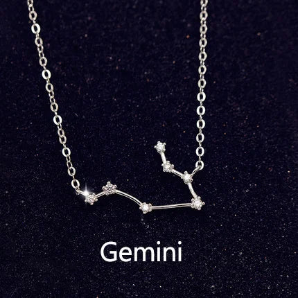 Zodiac Constellation Necklace — Sterling Silver CZ Star Sign Pendant