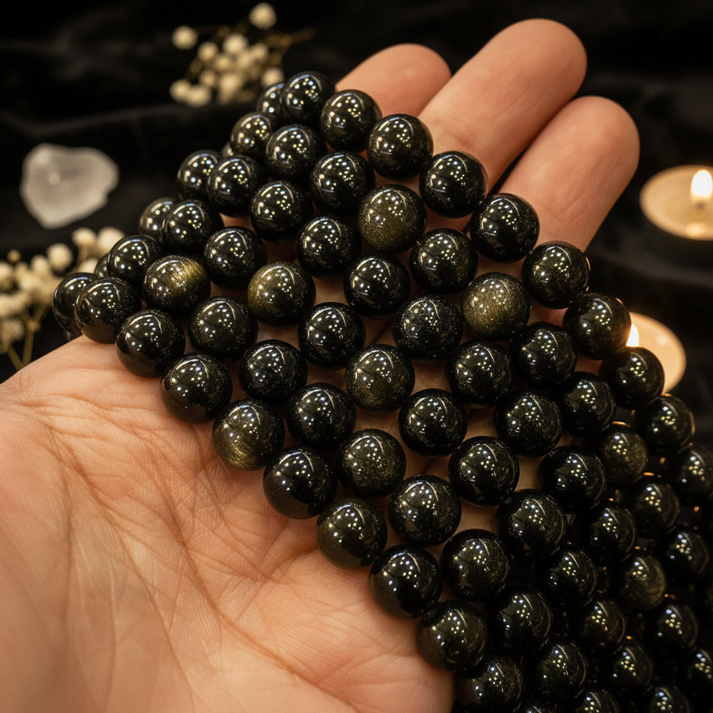 Gold Obsidian Round Beads Strand — Natural Stone for Jewelry Making (4–14mm)
