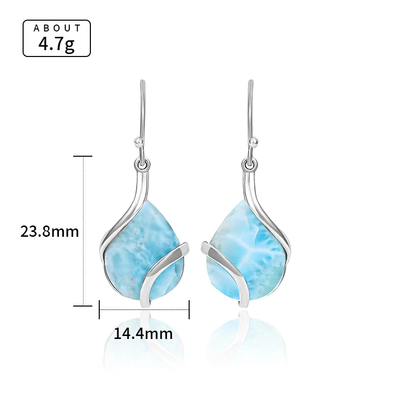 Larimar Water Drop Earrings in 925 Sterling Silver