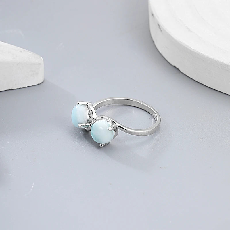 Curved Band Larimar Ring in 925 Sterling Silver