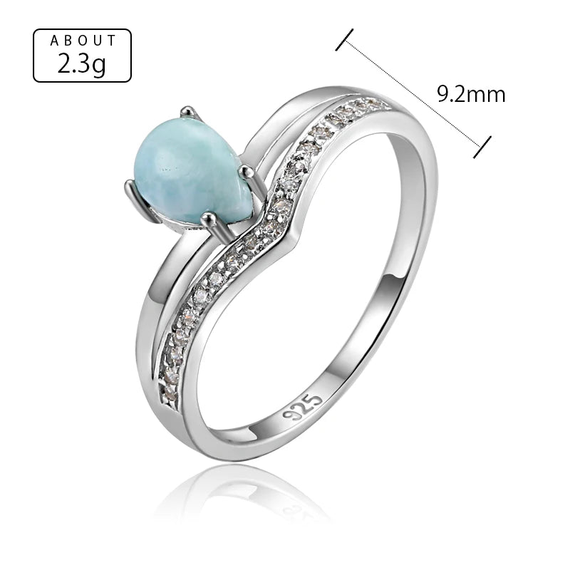 Larimar Pear-Cut Ring, Wave Pavé Band