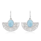 Larimar Hammered Fan Drop Earrings in 925 Sterling Silver