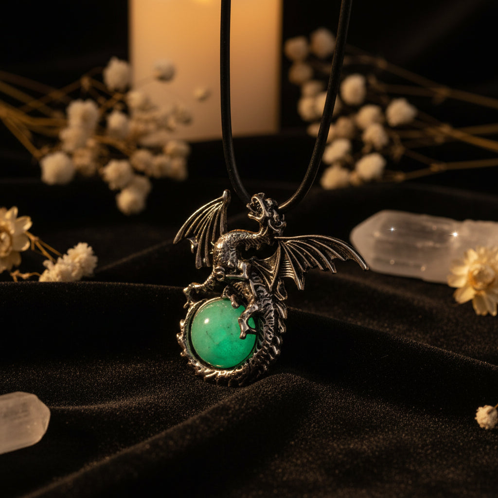 Dragon Crystal Point Pendant Necklace — Natural Gemstone Talisman