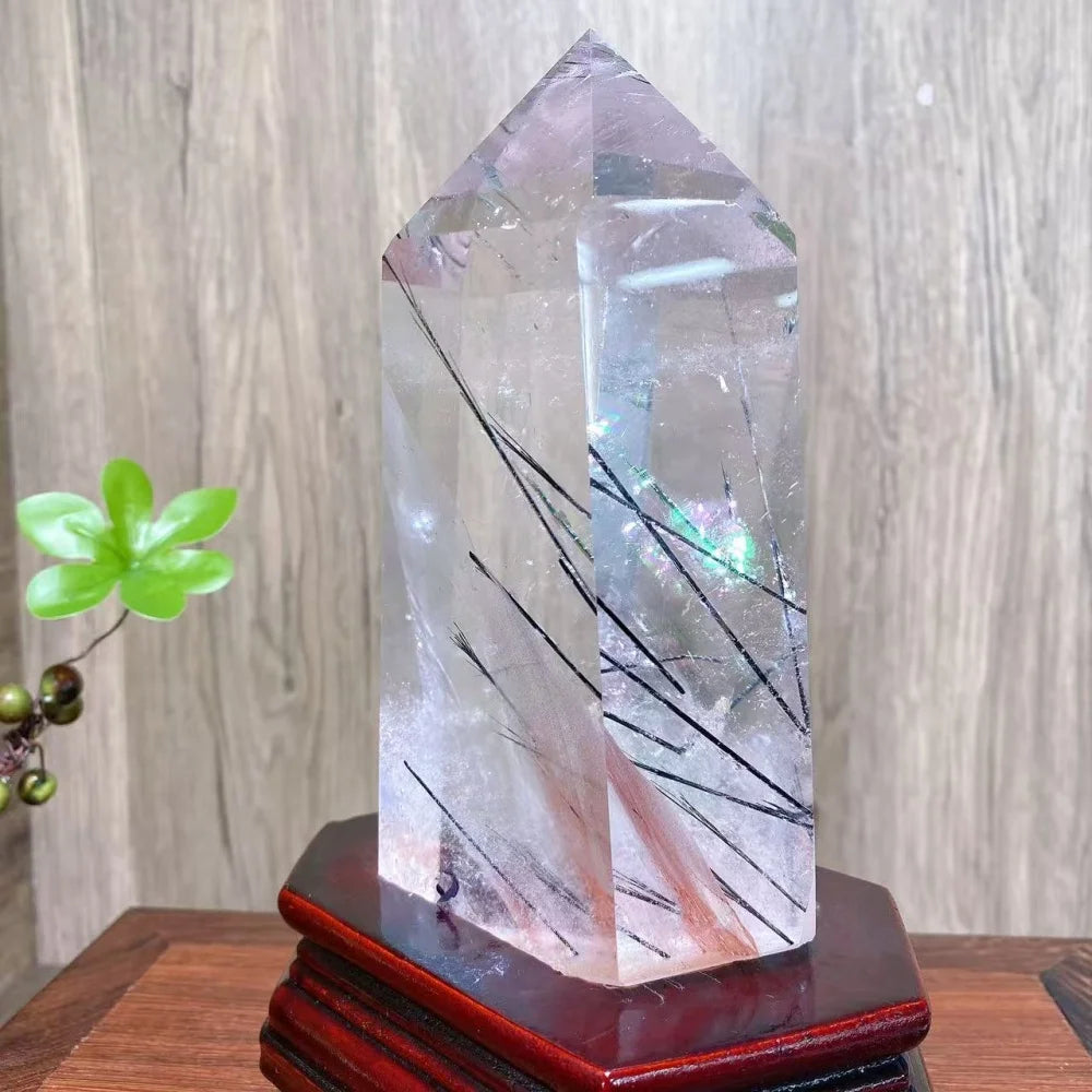 Rainbow Clear Quartz Tower with Black Tourmaline Rutile — 1.6kg Collector's Specimen