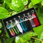 7-Piece Hexagonal Crystal Chakra Pendant Set | Pointed Gemstone Wands for Jewelry & Décor