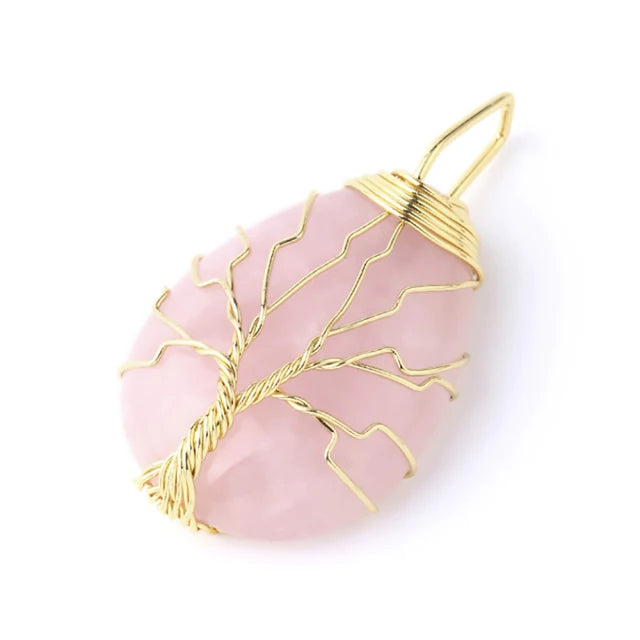 Tree of Life Crystal Necklace — Wire-Wrapped Natural Stone Pendant
