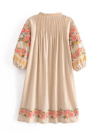 Boho Floral Embroidery Cotton-Linen Mini Dress