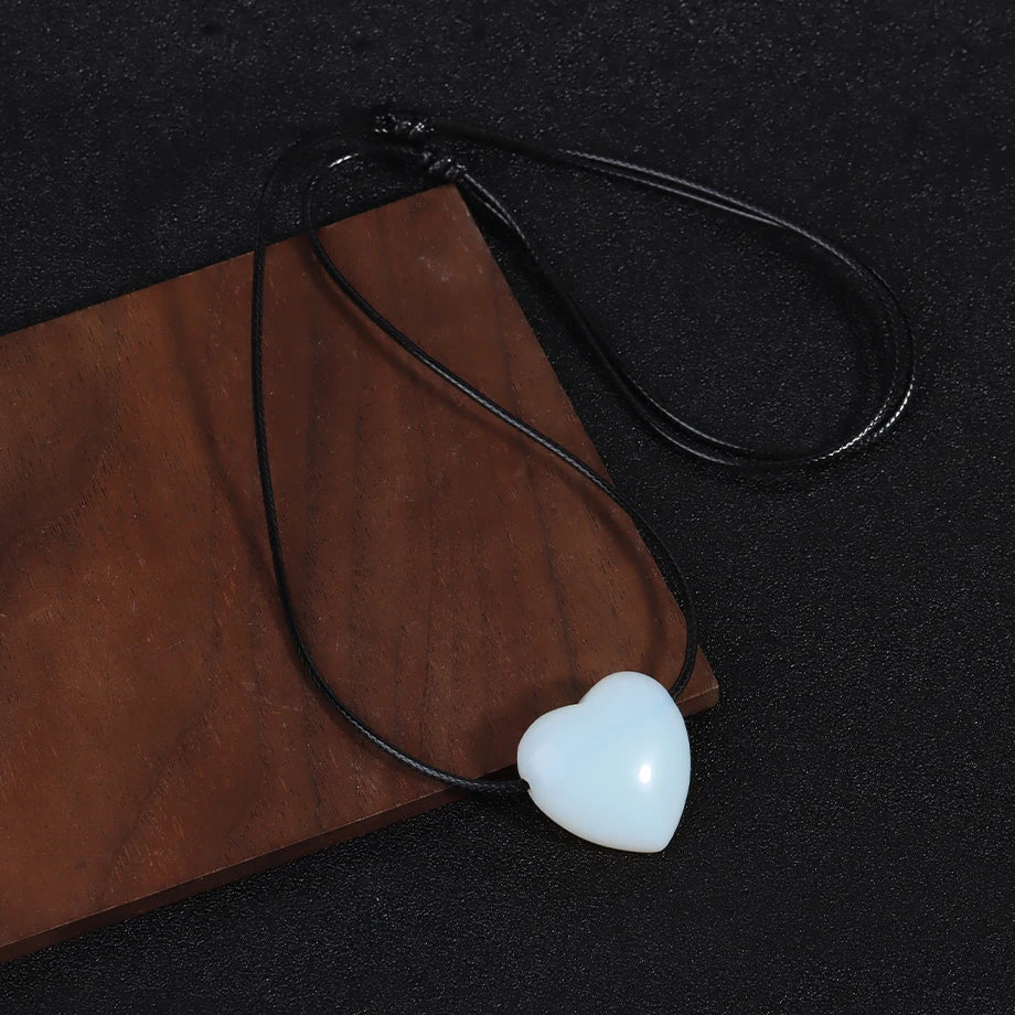 Natural Stone Heart Pendant Necklace – Choose Your Crystal