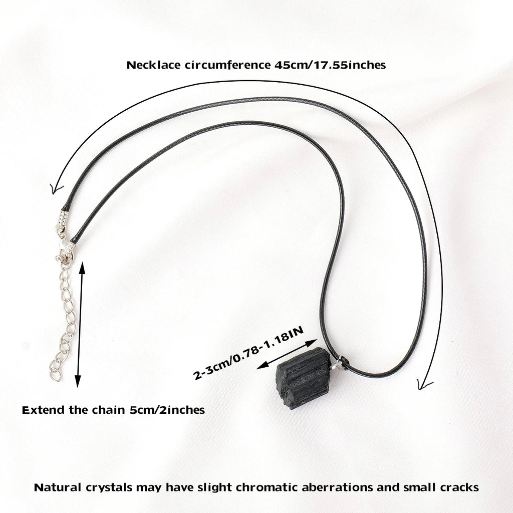 Black Tourmaline Raw Crystal Pendant Necklace — Natural Protection Stone