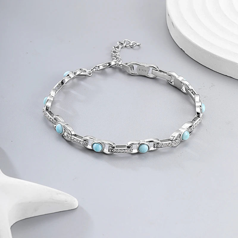 Larimar Beaded Chain Bracelet, 925 Sterling Silver