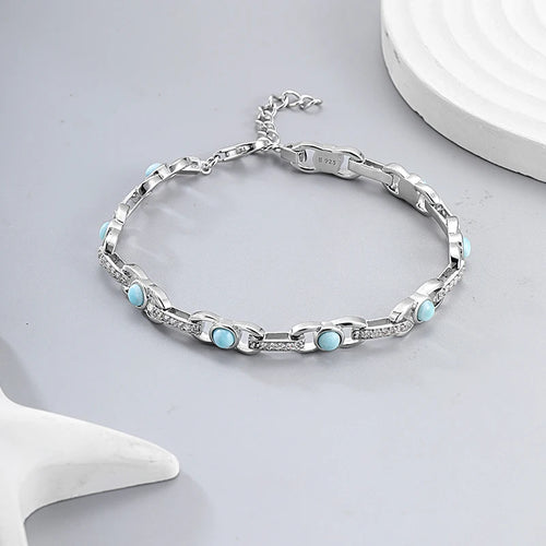 Larimar Beaded Chain Bracelet, 925 Sterling Silver