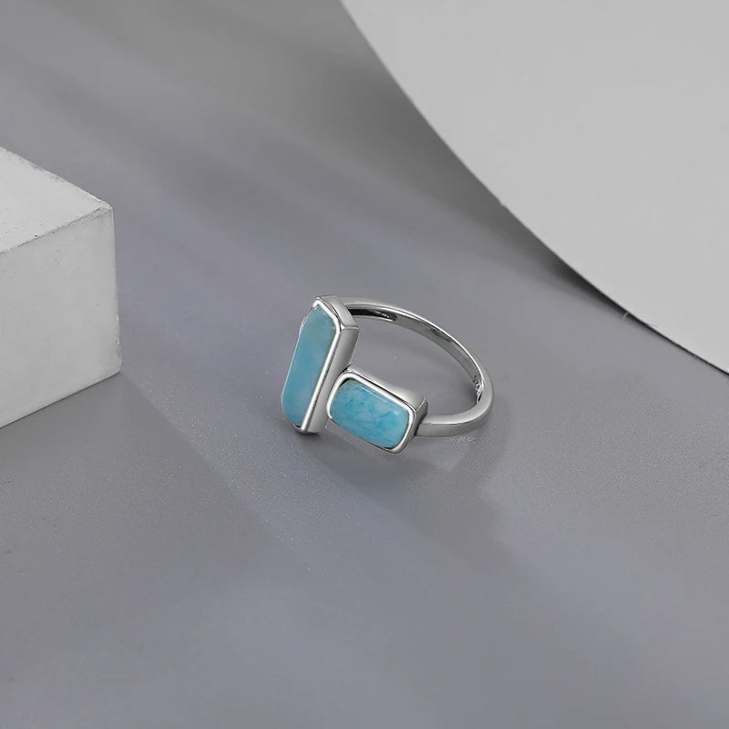 Larimar Offset Rectangle Ring in 925 Sterling Silver