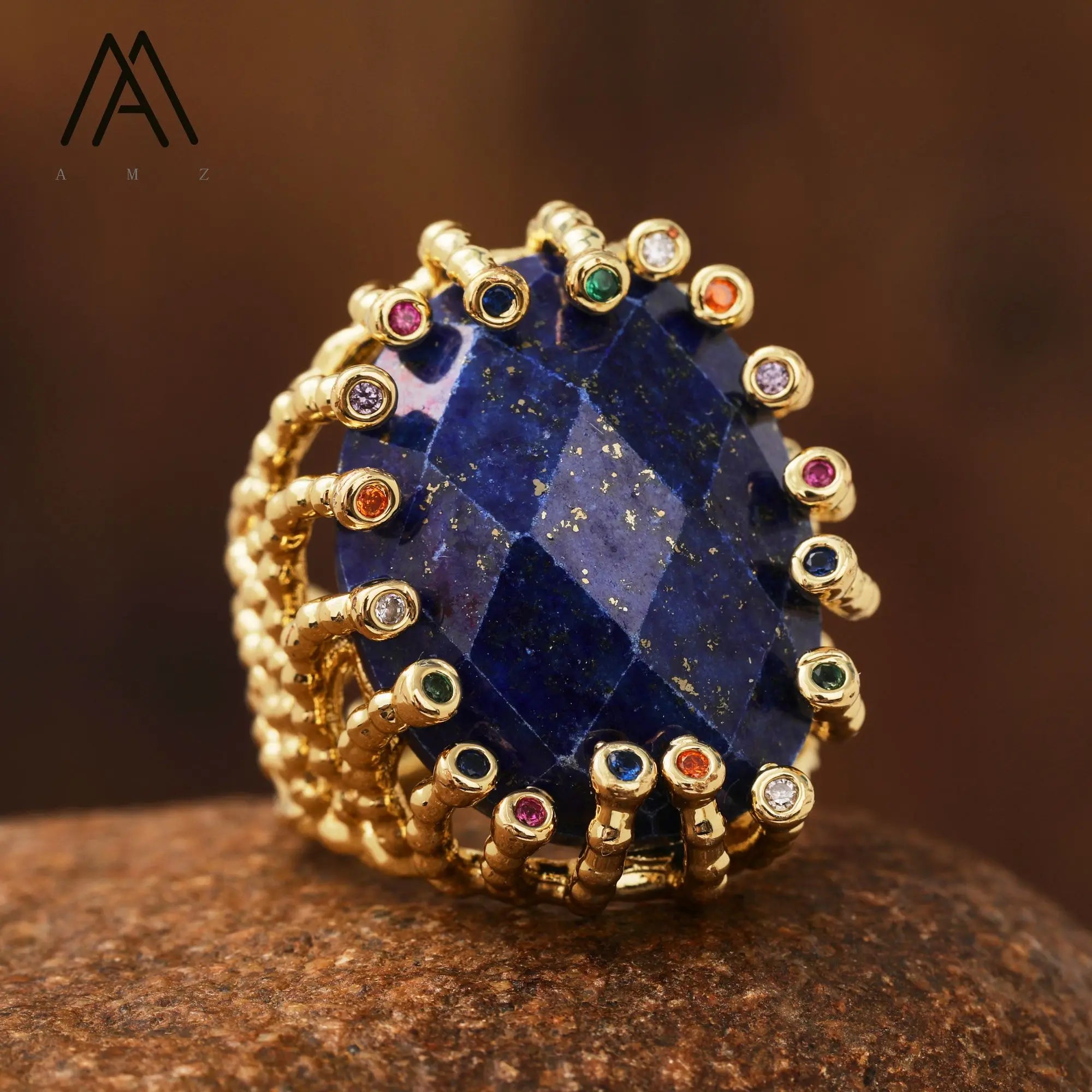 18K Gold-Plated Natural Gemstone Statement Ring – Healing Crystal Jewelry