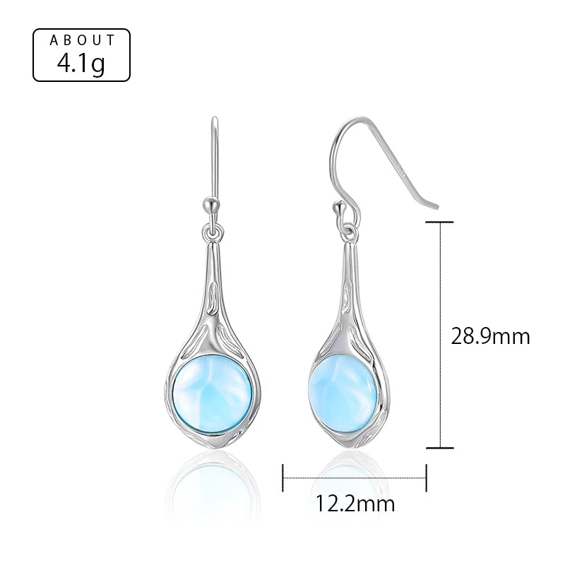 Larimar Round Drop Earrings, Open Silver Frame