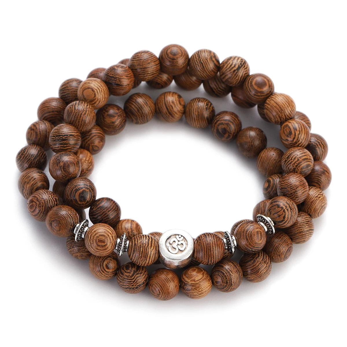 Wood Bead Buddha Om Lotus Charm Bracelet | Tibetan Mala Yoga Bracelet
