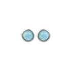 Larimar Round Bezel Stud Earrings, 925 Sterling Silver