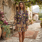 Boho Floral Bat-Sleeve Kimono Dress