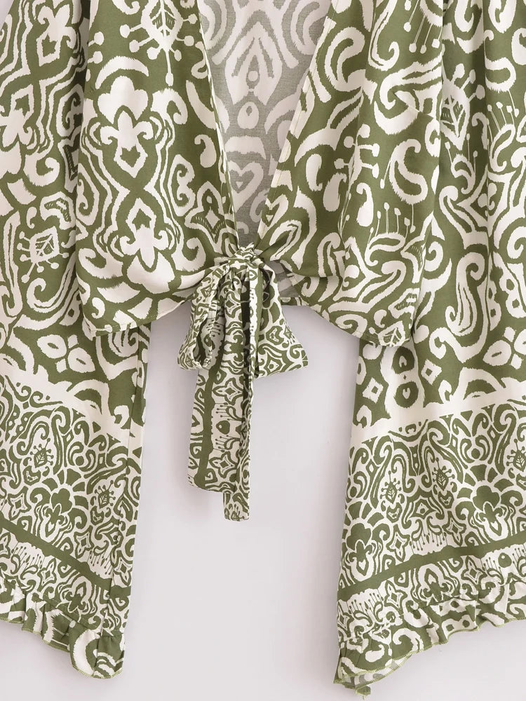 Floral Flare-Sleeve Boho Kimono Cardigan