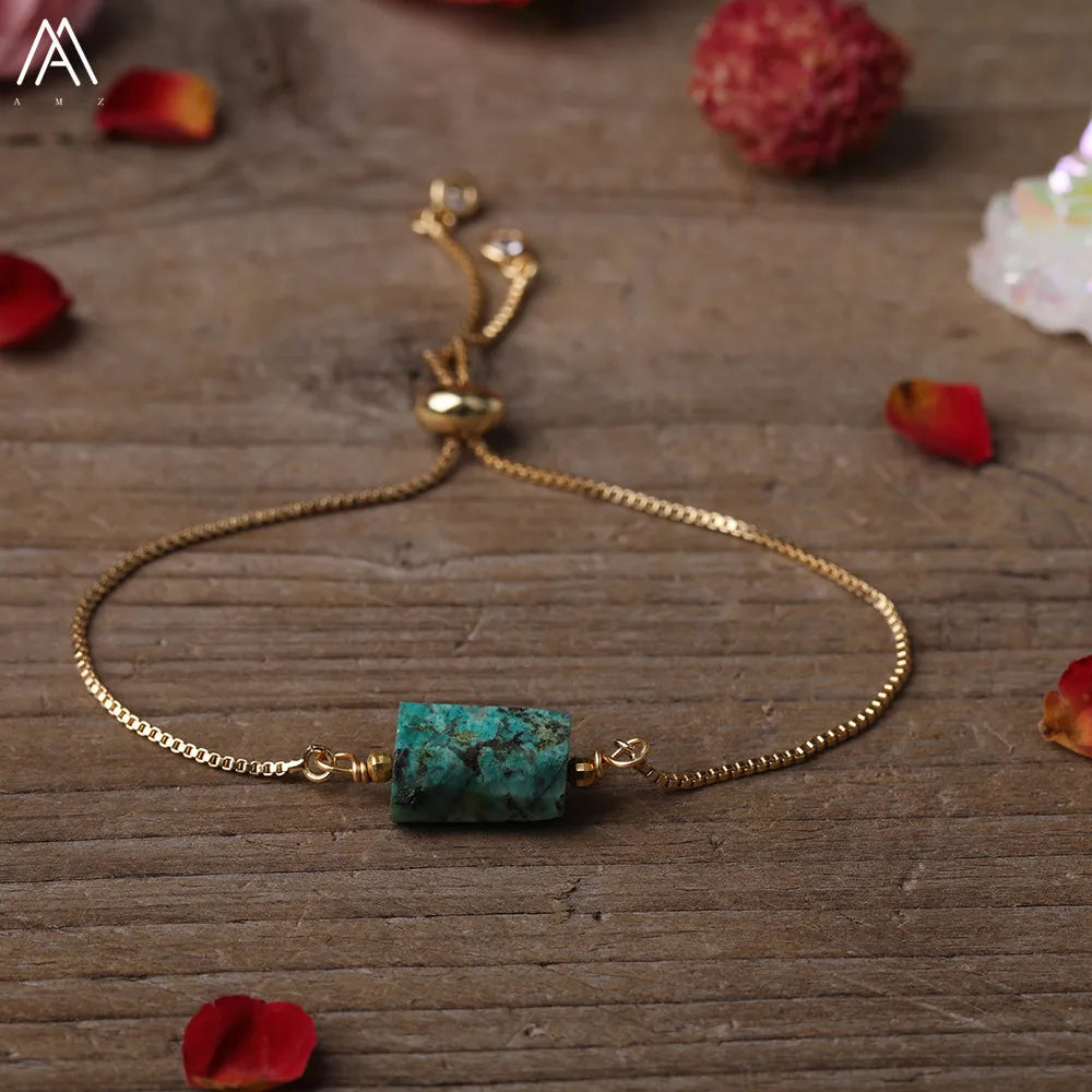 Natural Gemstone Single-Bead Bracelet – Gold-Plated Crystal Jewelry for Women