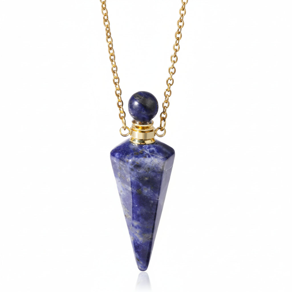 Crystal Essential Oil Diffuser Necklace — Natural Gemstone Healing Pendant