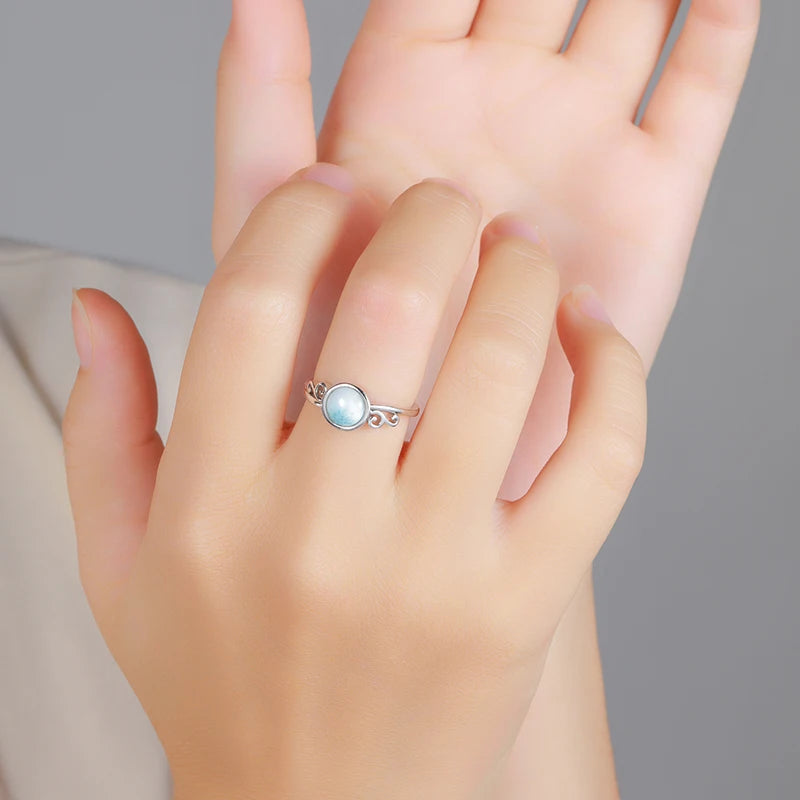 Larimar Round Bezel Ring, Scrolled Shoulders