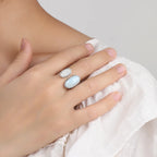 Larimar Dual-Shape Ring, Pavé Oval Disc
