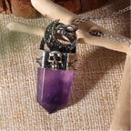 Skull & Crescent Moon Crystal Point Pendant Necklace | Natural Gemstone | Reiki Healing Jewelry