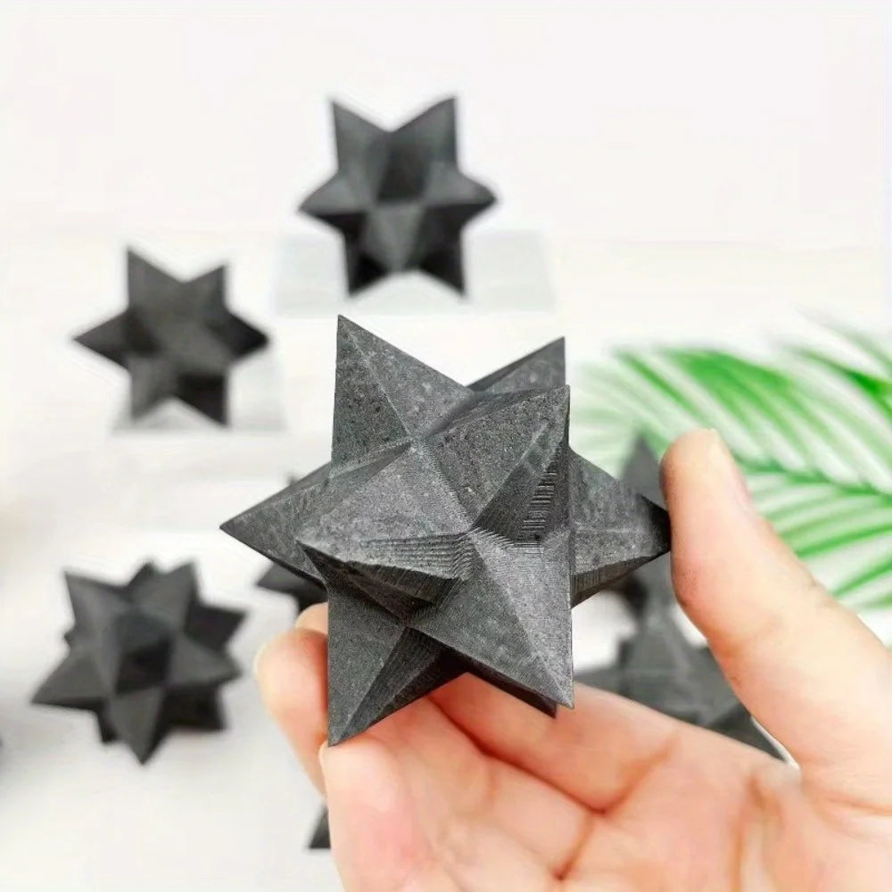 Shungite Merkaba Star | Hand-Carved Sacred Geometry Crystal