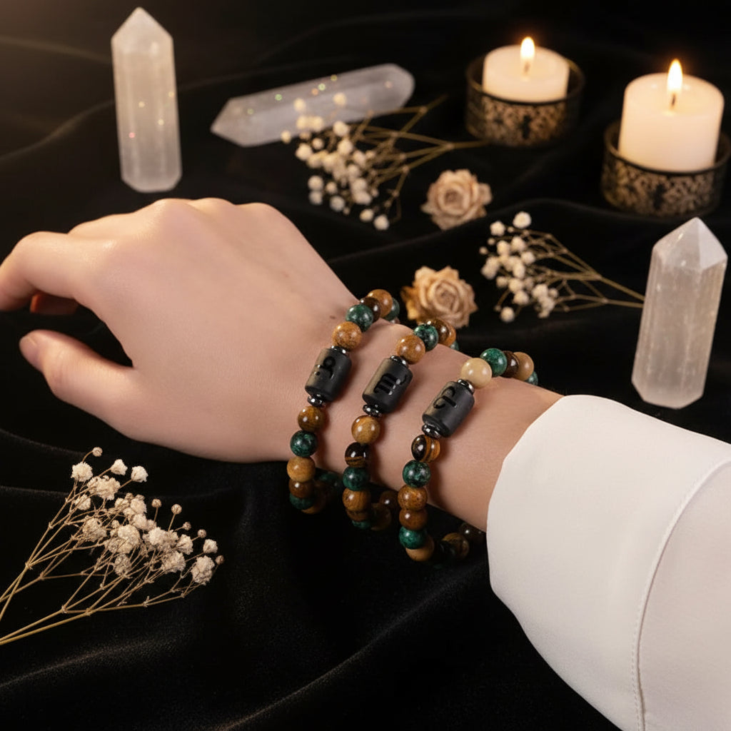 Zodiac Sign Natural Stone Bracelet | 12 Signs | Tiger Eye & Gemstone Beads