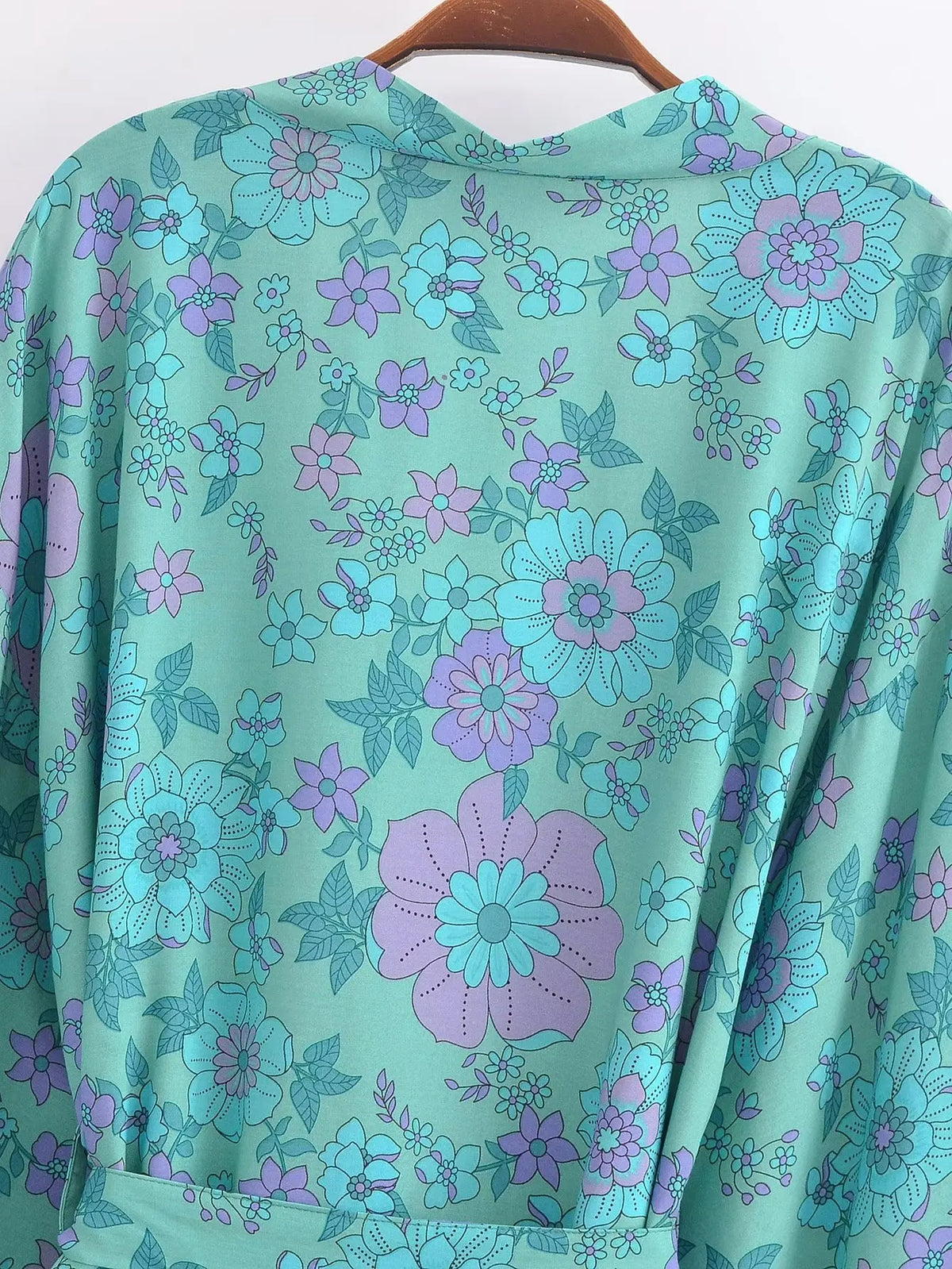 Floral Bat-Sleeve Kimono Robe with Tassel Belt