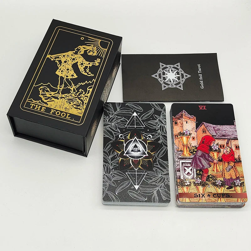 Gold Foil Rider-Waite Tarot Deck – 80-Card Luxury Edition with Gift Box