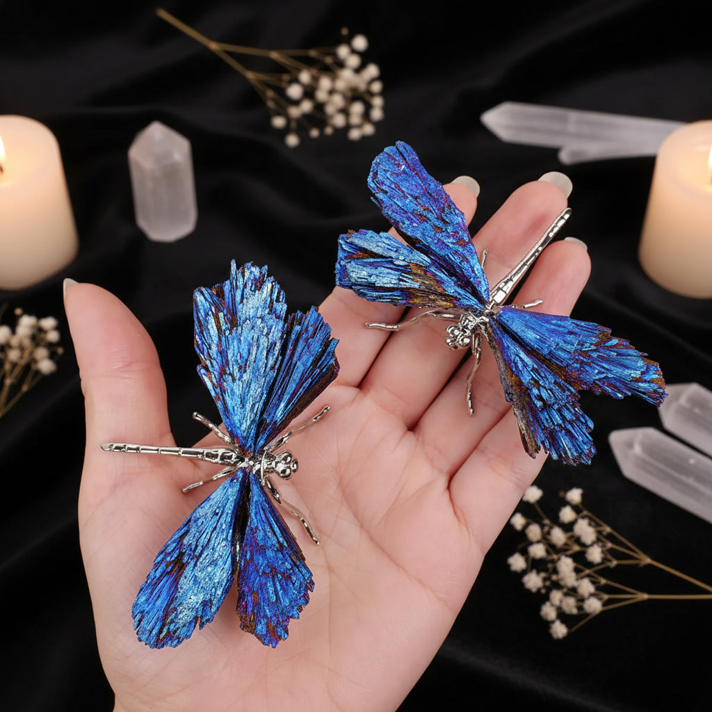 Blue Aura Crystal Dragonfly Figurine | Natural Crystal Decor