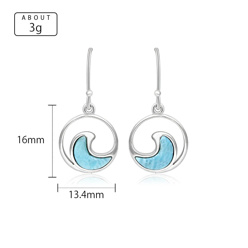 Larimar Wave Circle Drop Earrings in 925 Sterling Silver