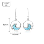 Larimar Wave Circle Drop Earrings in 925 Sterling Silver