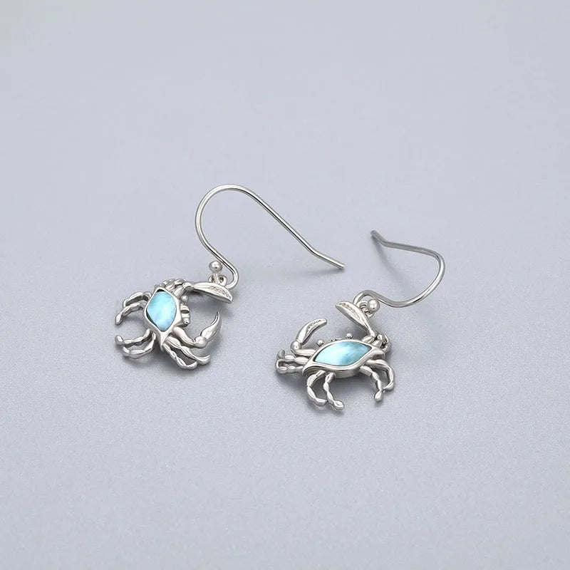 Larimar Crab Drop Earrings, 925 Sterling Silver