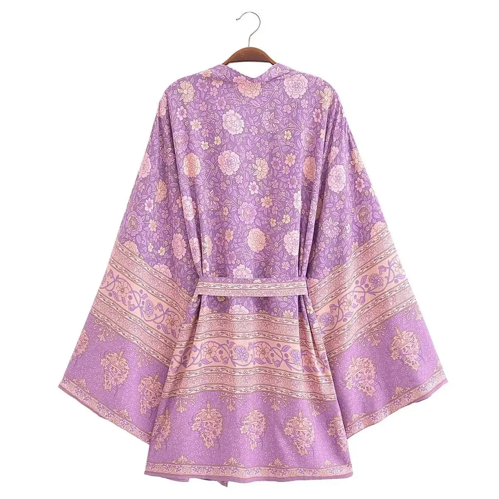 Boho Floral Batwing Short Kimono Robe