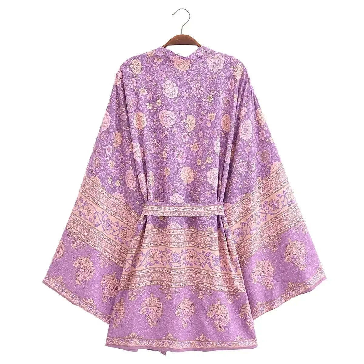 Boho Floral Batwing Short Kimono Robe