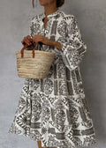 Bohemian Print Midi Shirt Dress