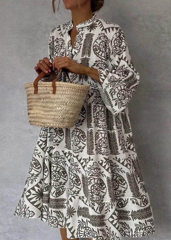 Bohemian Print Midi Shirt Dress