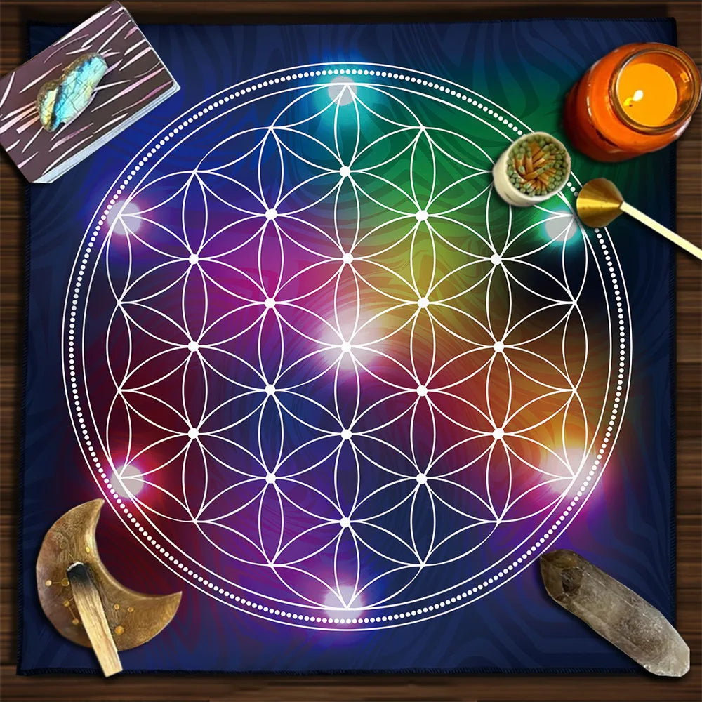 Rainbow Flower of Life Altar Cloth — Sacred Geometry Tarot Mat