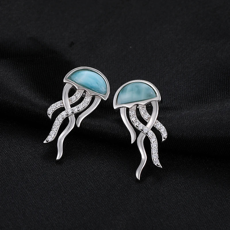 Larimar Jellyfish-Inspired Drop Earrings in 925 Sterling Silver