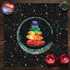 Chakra Crystal Tower Altar Cloth — Spiritual Energy Grid Tarot Mat