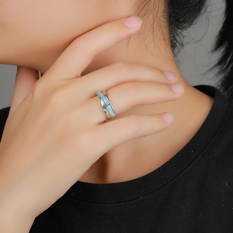Larimar Geometric Bezel 925 Sterling Silver Ring