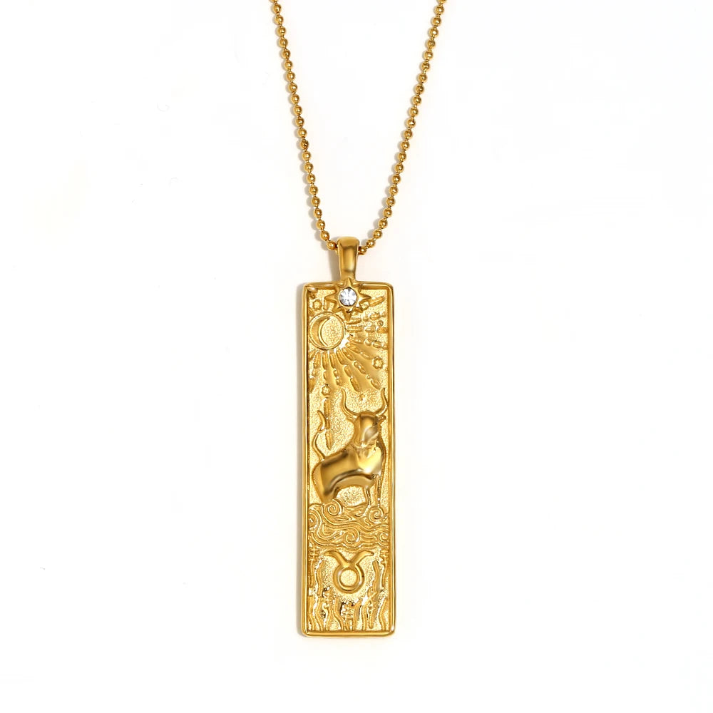 Zodiac Bar Pendant Necklace — 18K Gold & Silver Rectangle Star Sign