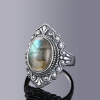Labradorite Oval Gemstone Ring | 925 Sterling Silver